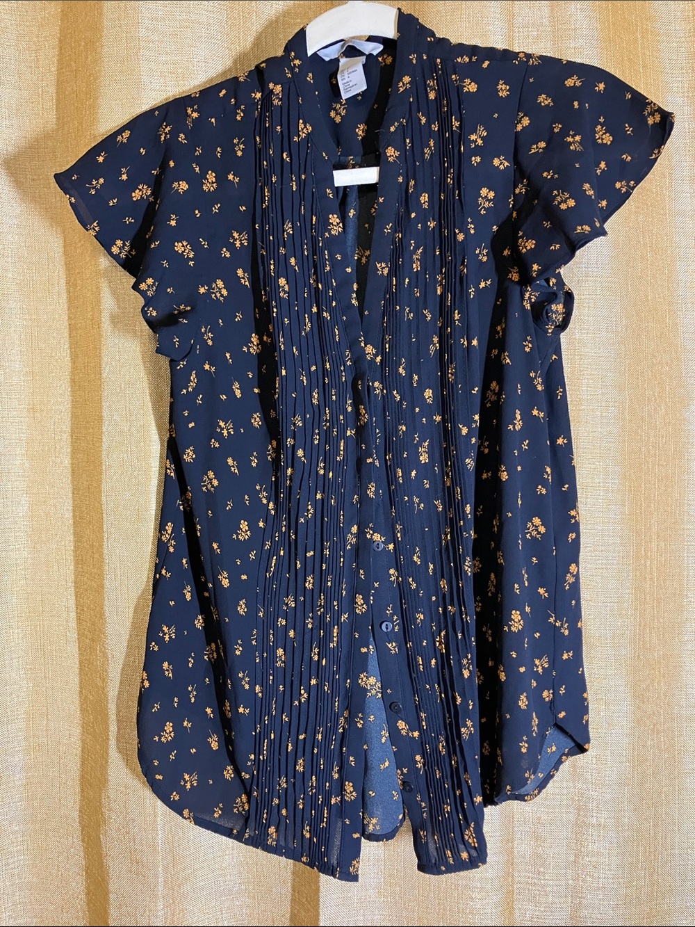 H&M Navy Blouse with Gold Floral Print
